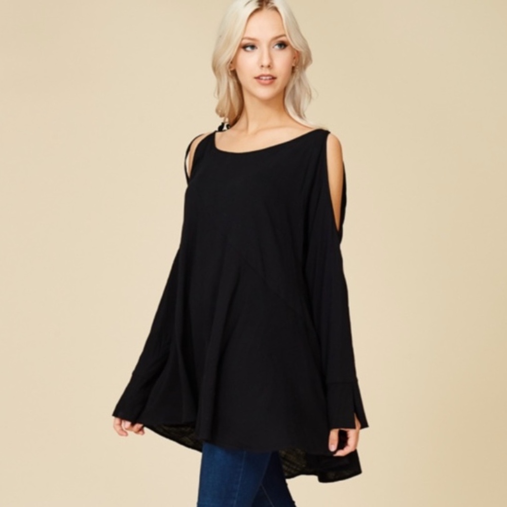 Black Cold Shoulder Trapez Top - Picture 3 of 3